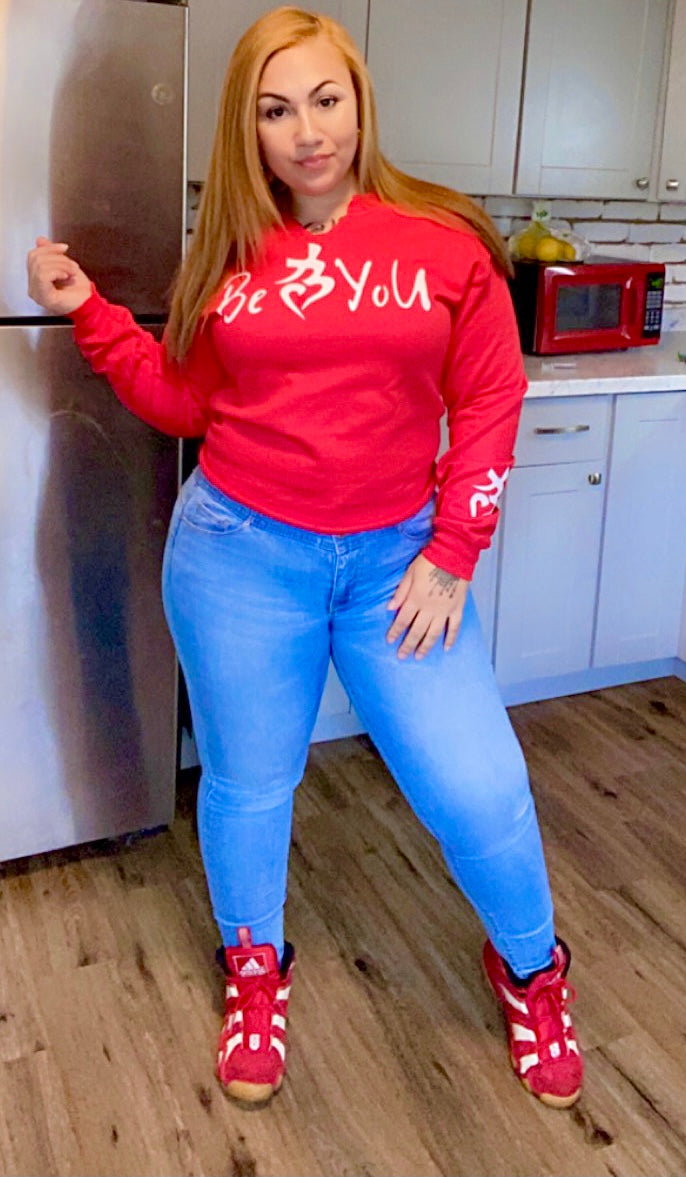 Red BeYoU Sweatshirt Custom Cut Youth Size Medium